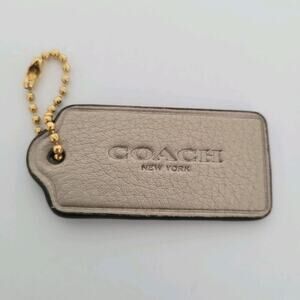 Coach Hang Tag Replacement Gray Metalic Leather Bag Charm Keychain 2" Fob Modern